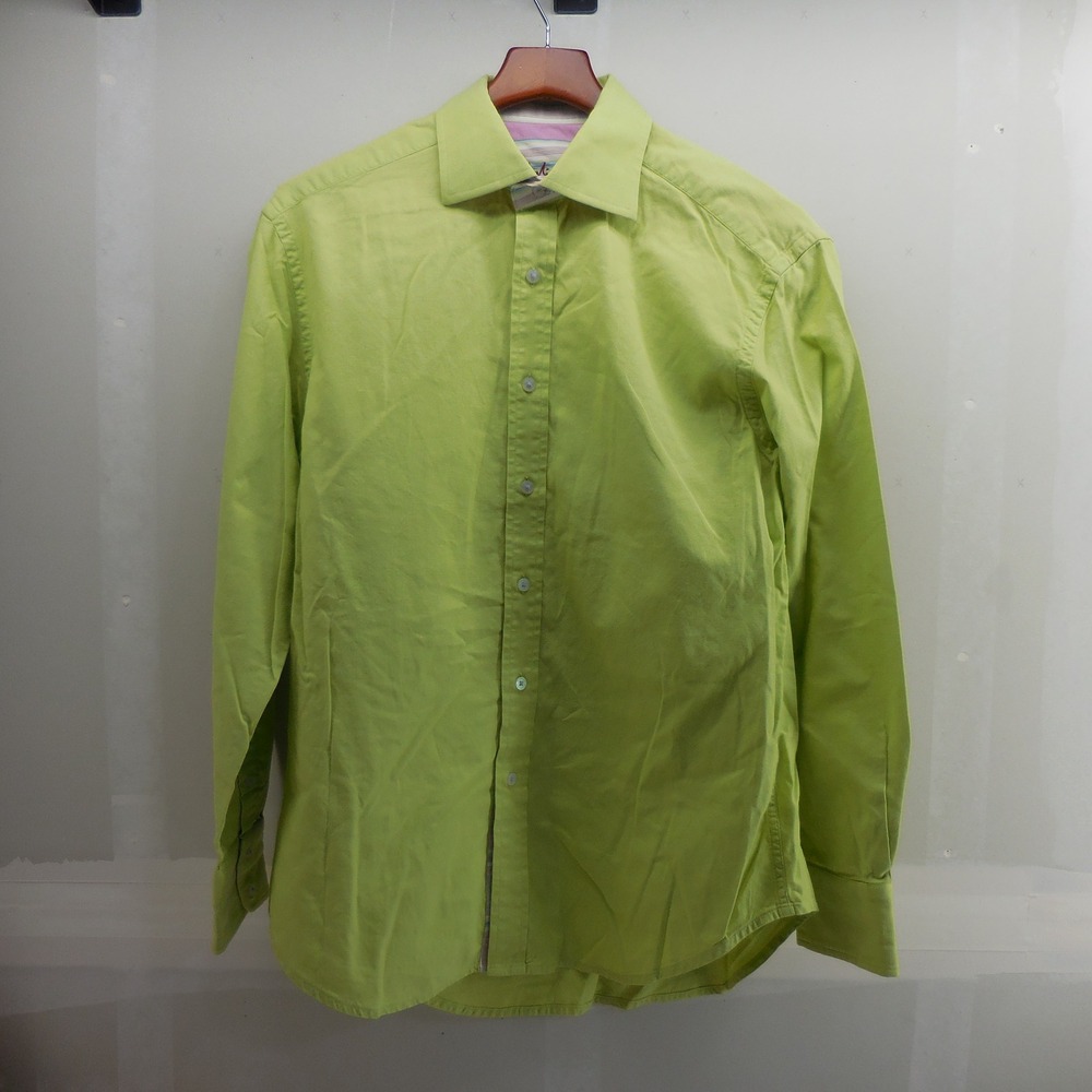 Robert Graham Mens Lime Green Button Down Shirt Long Sleeve Cotton Large L 2668